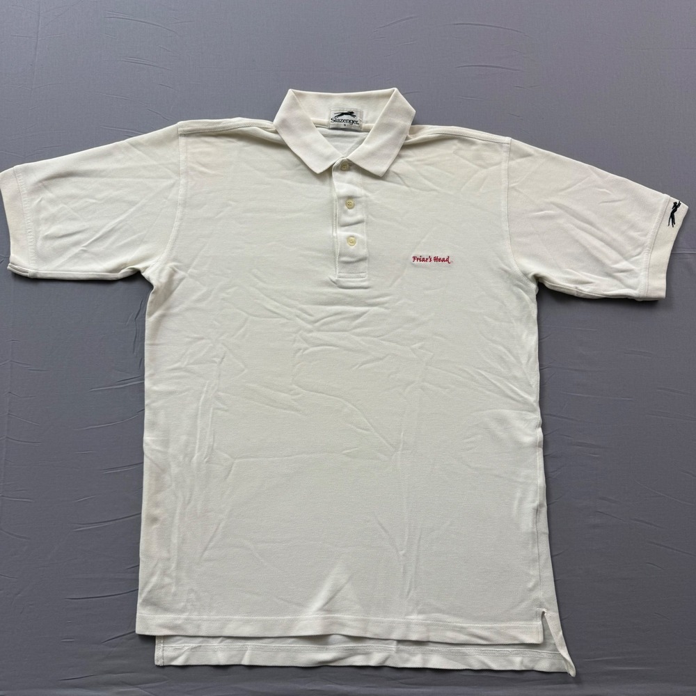 Slazenger Mens Friars Head Golf Polo Shirt Cream Off White Pique Knit Size S
